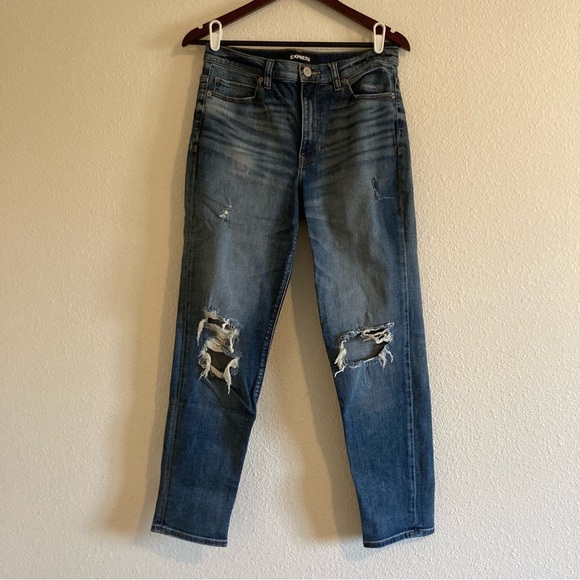 Express Women's Blue Original Girlfriend High Rise Jeans Size 4 - Picture 3 of 10